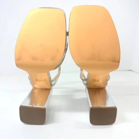 Nina Platform Sandals Women 9.5M Silver Rhinestone Block Heel Dress Shoes - Picture 6 of 9